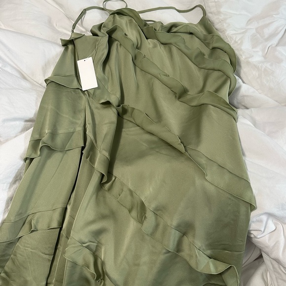 Show Me Your MuMu Asymmetrical Ruffle Dress in Olive - Picture 2 of 3